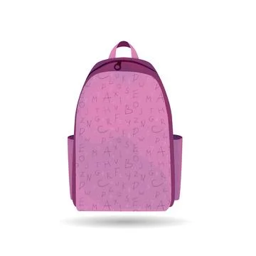 Pink school bag. Backpack for educational or travel elements isolated on wh.. Illustrazione stock