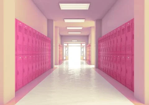 Pink School Locker Exit Way Stock Illustration