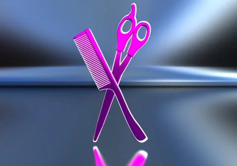 Pink scissors and comb. The subject of hairdressers. Stock Illustration