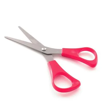 Pink scissors isolated on a white background with shadows Foto stock