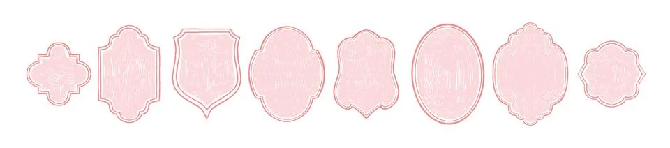 Pink scribble frame set, pencil doodle vector border, cute romantic Stock Illustration