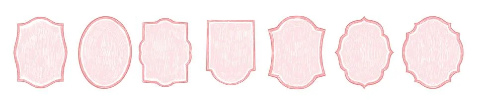 Pink scribble frame set, vector pencil doodle border design, romantic Stock-Illustration