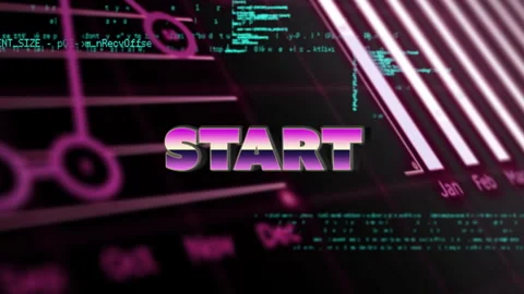 Pink script scrolling initiating code receding, START title emerging charts Stock Footage 311632924