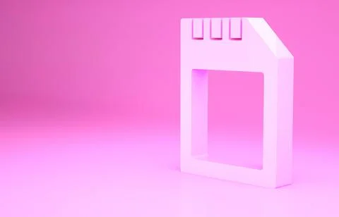Pink SD card icon isolated on pink background. Memory card. Adapter icon. Min 스톡 일러스트