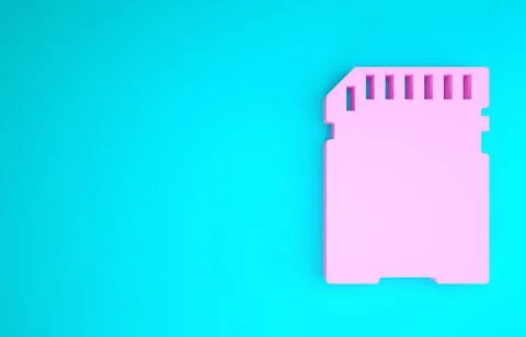Pink SD card icon isolated on blue background. Memory card. Adapter icon. Min Stockillustratie