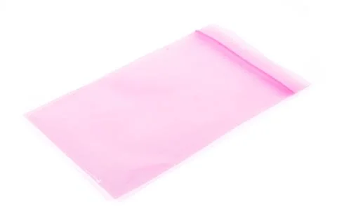 Pink sealable electrostatic dissipative material bag isolated on the white ba Stock Photos