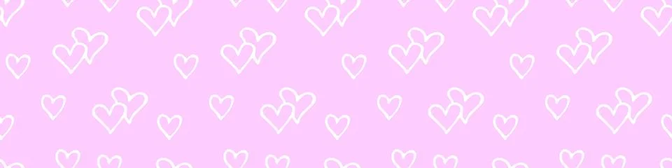 Pink seamless abstract pattern of small contour hearts. Hand drawn doodle b.. Stock Illustration