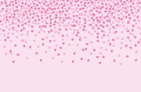 Pink seamless border of random falling hearts confetti. Overlay design element Stock Illustration