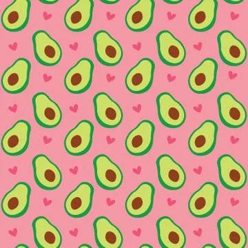 Pink seamless pattern with avocadoes and hearts Stock Illustration