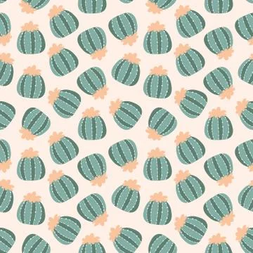 Pink seamless pattern with blooming cacti Stock Illustration