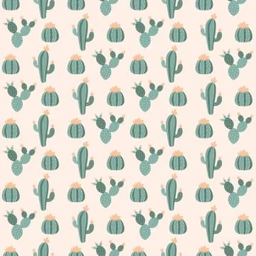 Pink seamless pattern with blooming cacti Stock Illustration