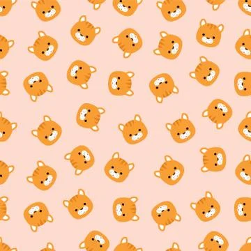 Pink seamless pattern with cat heads Stock Illustration