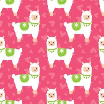 Pink seamless pattern with cute alpacas Stock Illustration