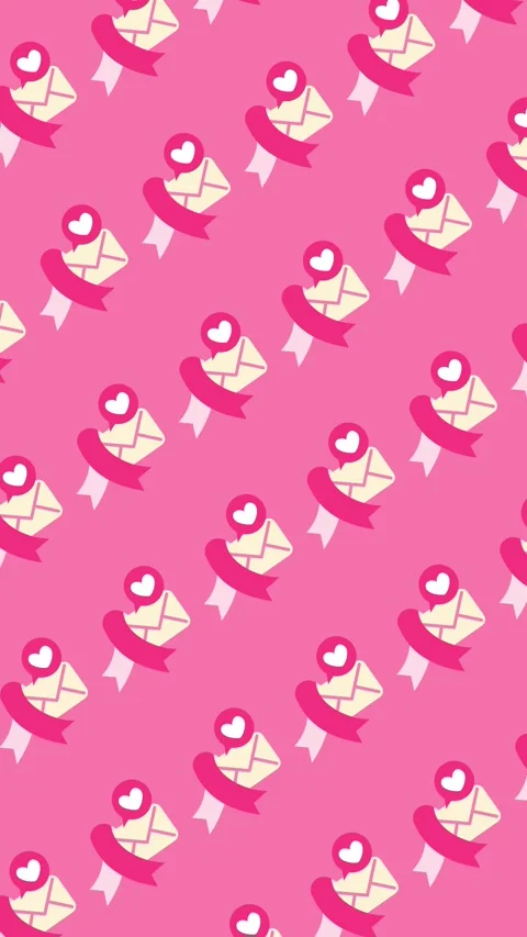 Pink seamless pattern with envelope mail and heart awareness ribbons Stock Footage 333461062