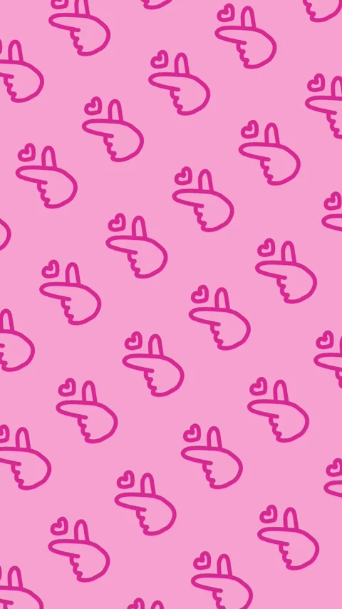 Pink seamless pattern of finger heart hand gesture line art background Stock Footage 340326722