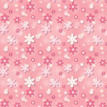 Pink seamless pattern with flowers and stars Illustrazione stock