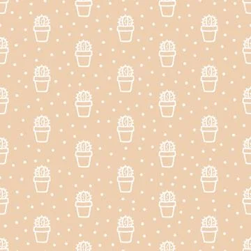 Pink seamless pattern with hand drawn cacti Stock Illustration