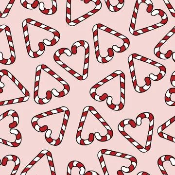 Pink seamless pattern with heart-shaped candies, sweetmeals Ilustração Stock