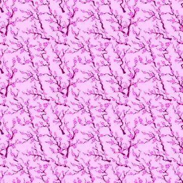 Pink seamless pattern with many sakura branches Stock Illustration