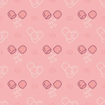Pink seamless pattern of medicines tablets and pills Stock Illustration