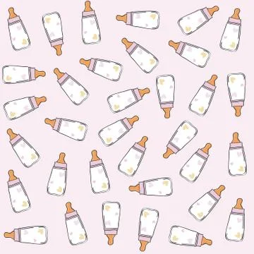 Pink seamless pattern with milk bottles Stock Illustration