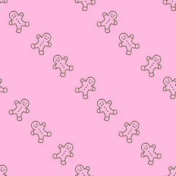 Pink seamless pattern with outline gingerbread men cookies on light pink ba.. Illustration