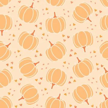Pink seamless pattern with pumpkins, dots and hearts Stock Illustration