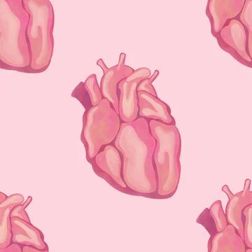 Pink Seamless pattern with realistic human Heart. Background for Valentine's day Stock Illustration
