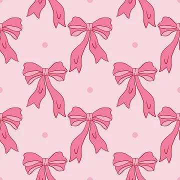 Pink seamless pattern with ribbon bow and tiny dot in polka dot order in ha.. Stock Illustration