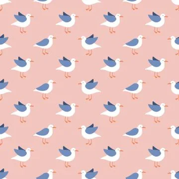 Pink seamless pattern with seagulls Stock Illustration