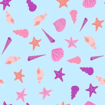 Pink Seamless pattern with starfish, corals, pearls and shells. Vector backgr Stockillustratie