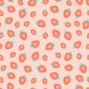 Pink seamless pattern with strawberry slices Stock Illustration
