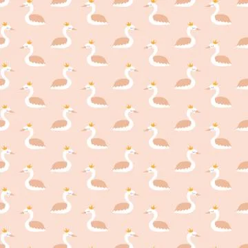 Pink seamless pattern with swans Stock Illustration