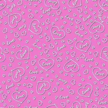 Pink seamless pattern with white hearts and the word love. Stock Illustration