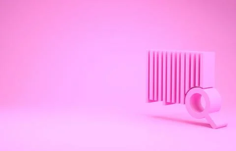 Pink Search barcode icon isolated on pink background. Magnifying glass search Illustrazione stock