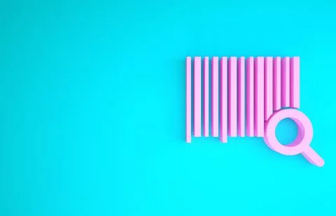 Pink Search barcode icon isolated on blue background. Magnifying glass search Stock-Illustration