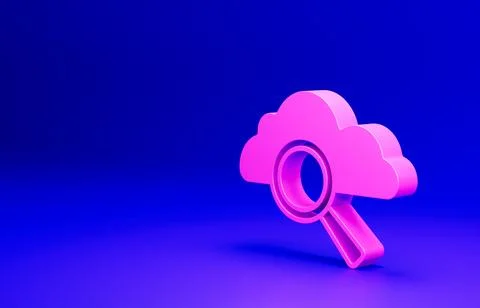 Pink Search cloud computing icon isolated on blue background. Magnifying glass イラスト素材