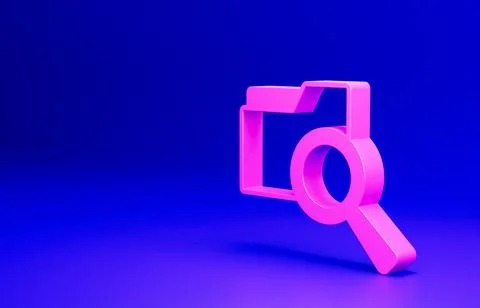 Pink Search concept with folder icon isolated on blue background. Magnifying Stock-Illustration