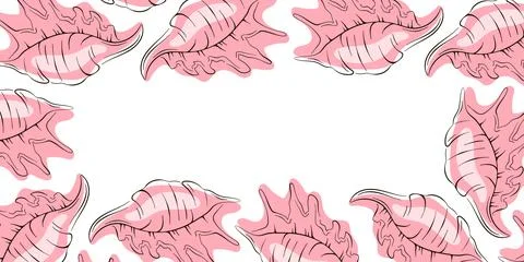 Pink seashell border frame with conch shell on a white background in flat style Stock Illustration