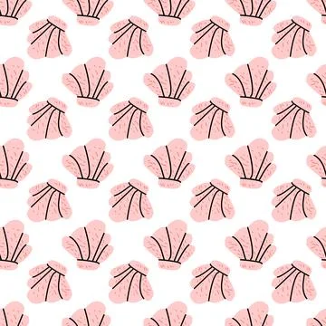 Pink seashell seamless pattern in flat style Stock Illustration