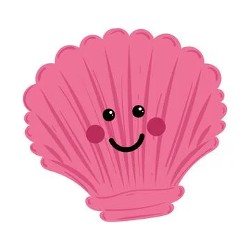 Pink seashell with smiling face in flat style Vector Stock Illustration