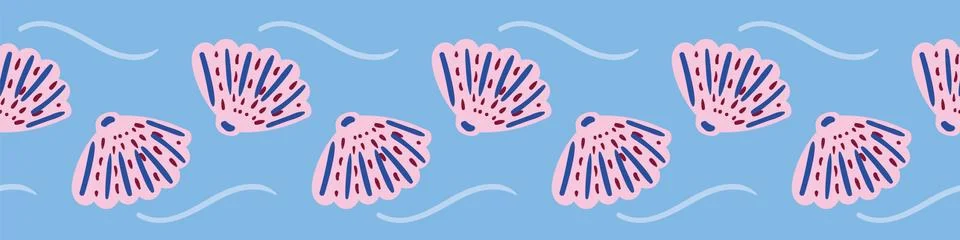 Pink seashells seamless vector border print Stock Illustration
