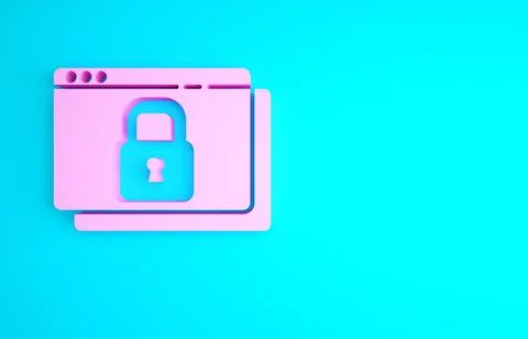 Pink Secure your site with HTTPS, SSL icon isolated on blue background. Inter 库存插图