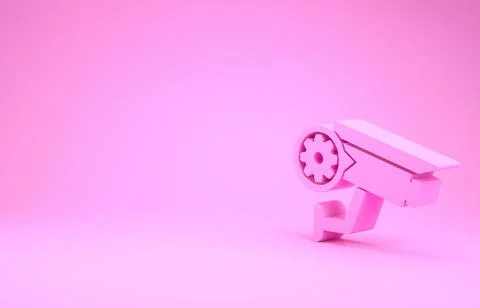 Pink Security camera and gear icon isolated on pink background. Adjusting app Illustrazione stock