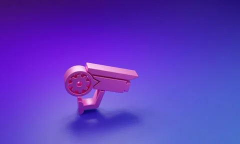 Pink Security camera and gear icon isolated on purple-blue background. Adju.. Stock Illustration