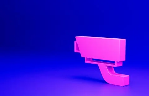 Pink Security camera icon isolated on blue background. Minimalism concept. 3D Stock Illustration