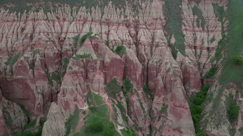 Pink sedimentary rock formations of Rapa Rosie mountain range in Romania Stock-Footage 310770767