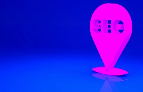 Pink SEO optimization icon isolated on blue background. Minimalism concept. 3 스톡 일러스트