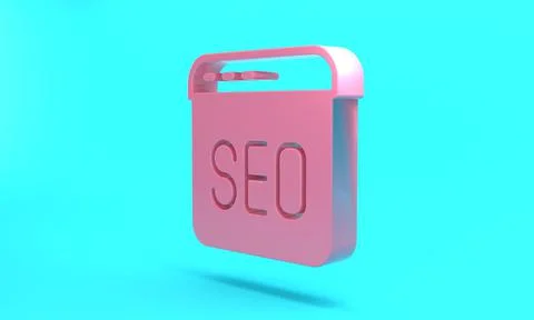Pink SEO optimization icon isolated on turquoise blue background. Minimalism  Illustration
