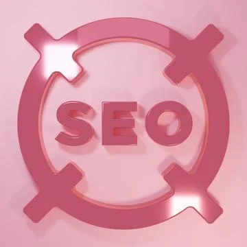 Pink SEO optimization icon isolated on pink background. Minimalism concept... Illustrazione stock